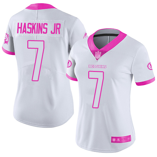 Washington Redskins Limited White Pink Women Dwayne Haskins Jersey NFL Football #7 Rush Fashion->women nfl jersey->Women Jersey